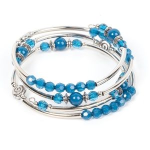 Silver-Tone Blue Beaded Coil Bracelet